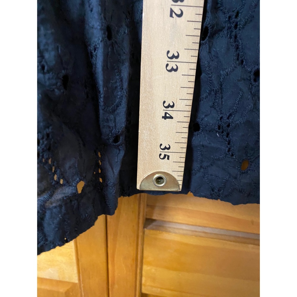 Prana Black Cotton Eyelet Tiered Babydoll Dress Womens XL Sleeveless Pom Trim - Picture 5 of 5